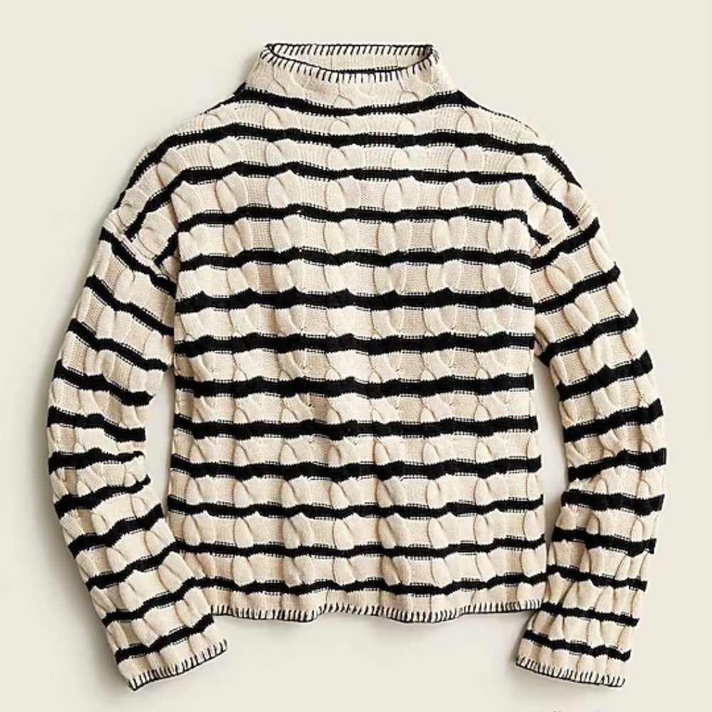 Black and white J. Crew cable knit cropped sweater, Size M